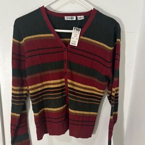 Paul Harris Vintage Design Red and Green Striped Cardigan Sweater Size XL NWT